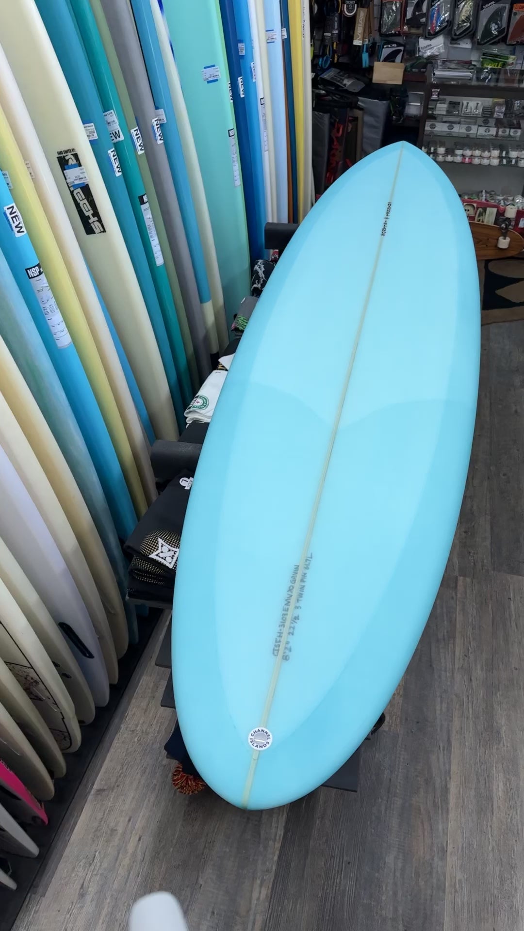 channel islands twin pin surfboard blue tint Honolulu Hawaii